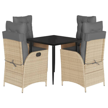 vidaXL 5-tlg. Garten-Essgruppe mit Kissen Beigemischung Poly Rattan
