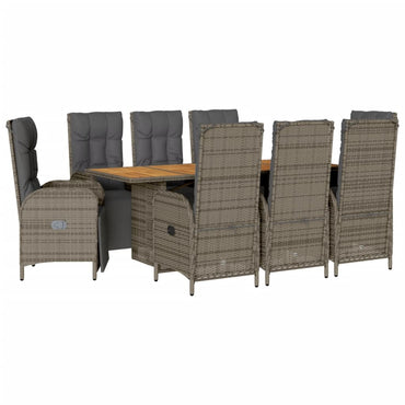 vidaXL Salle à manger de jardin 9 pcs avec coussins Résine tressée Gris