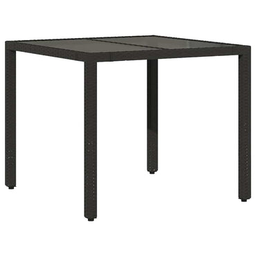 vidaXL Table de jardin avec plateau en verre Noir 90x90x75 cm Résine tressée