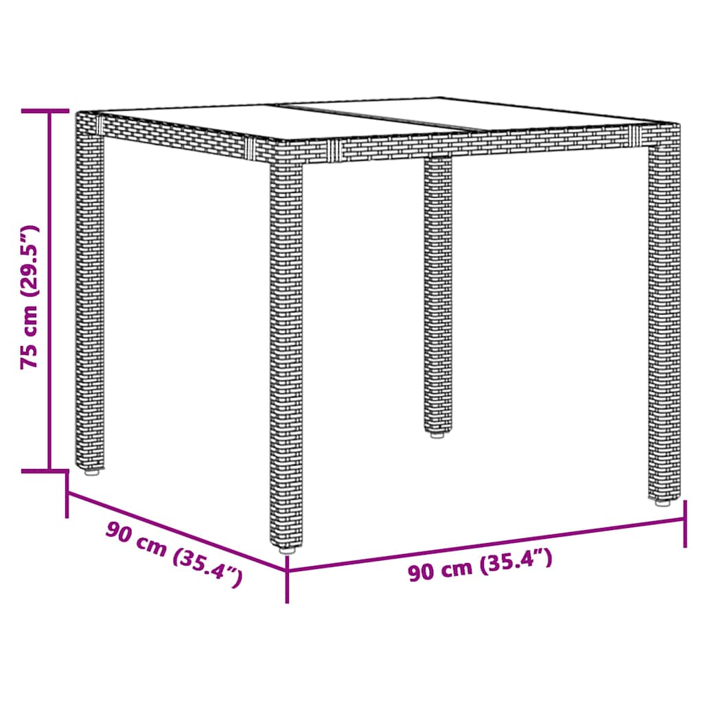 vidaXL Table de jardin avec plateau en verre gris 90x90x75 cm résine tressée