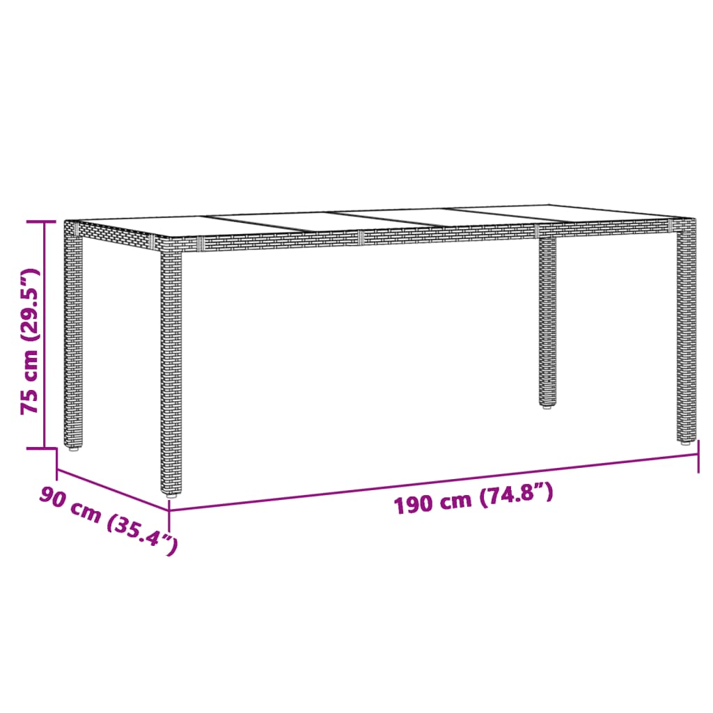 vidaXL Table de jardin avec plateau en verre Gris 190x90x75 cm Résine tressée