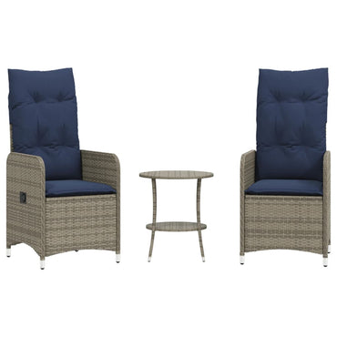 vidaXL Gartenstühle Verstellbar 2 Stk. mit Tisch Grau Poly Rattan