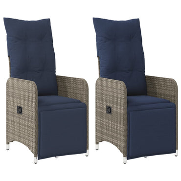 vidaXL Gartenstühle Verstellbar 2 Stk. mit Kissen Grau Poly Rattan
