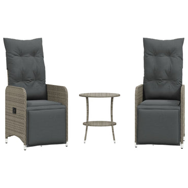 vidaXL Outdoor-Lehnstühle 2 Stk. mit Tisch Grau Poly Rattan