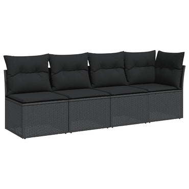 vidaXL Canapé de jardin 4 places avec coussins en résine tressée noir