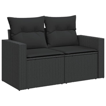 vidaXL Canapé de jardin 2 places avec coussins résine tressée noir