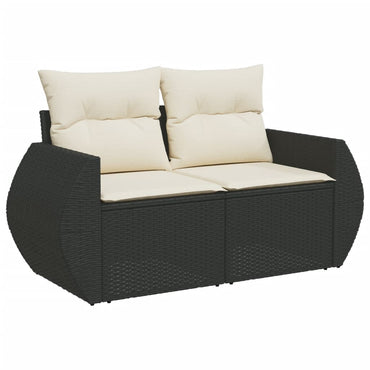 vidaXL Canapé de jardin 2 places avec coussins résine tressée noir