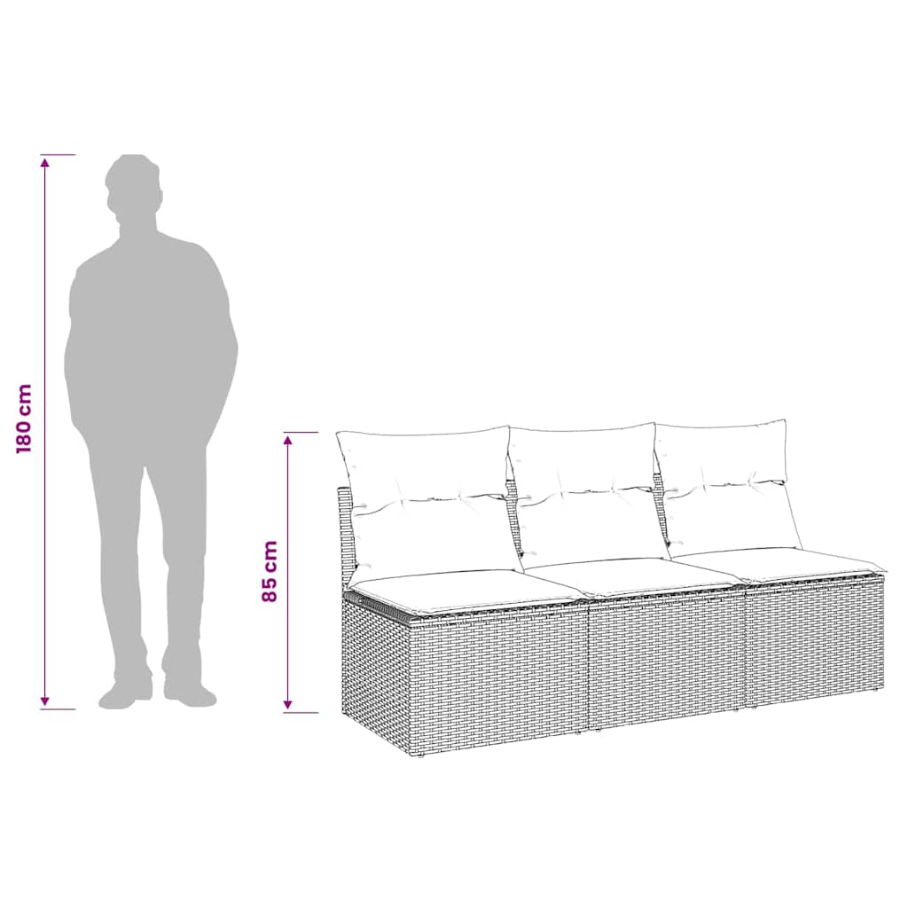 vidaXL Gartensofa mit Kissen 3-Sitzer Schwarz Poly Rattan