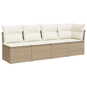 vidaXL Canapé de jardin 4 places avec coussins, beige, en résine tressée