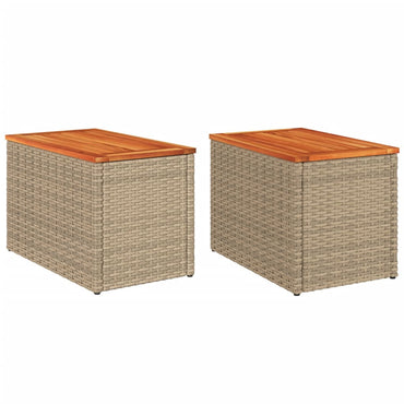 vidaXL Tables d'appoint de jardin 2 pcs Beige 55x34x37 cm Résine tressée Bois