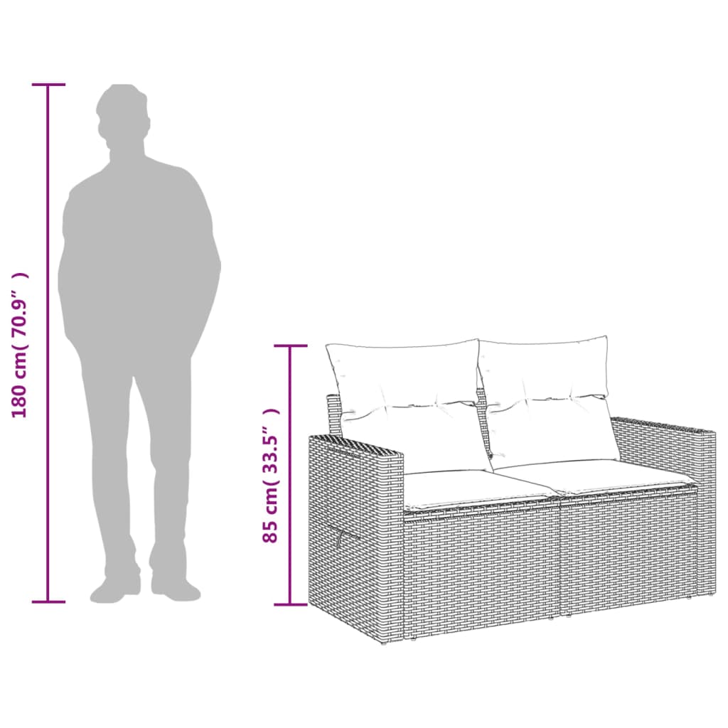 vidaXL Canapé de jardin 2 places avec coussins en résine tressée beige