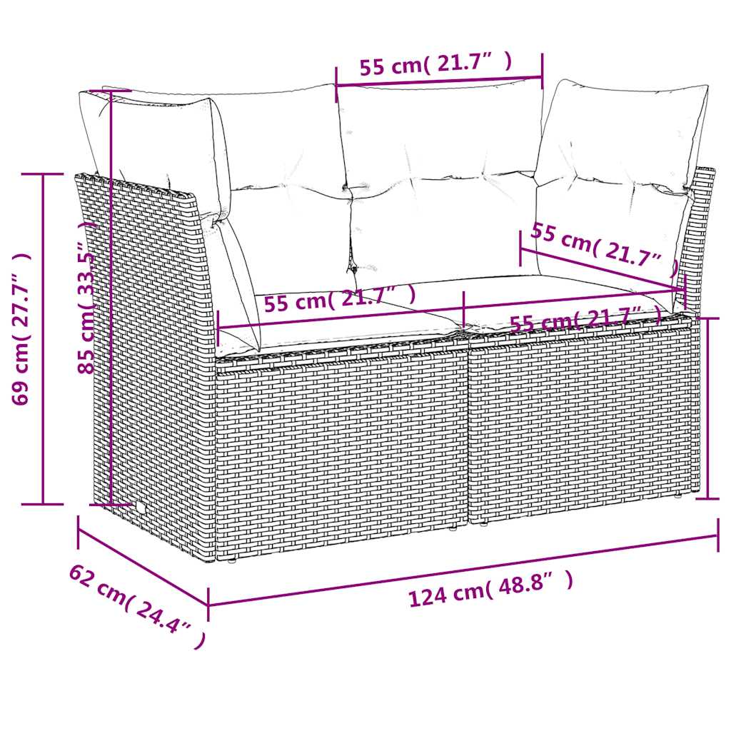 vidaXL Canapé de jardin 2 places avec coussins en résine tressée beige