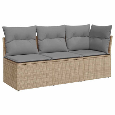vidaXL Canapé de jardin 3 places en polyrotin avec coussins Beige