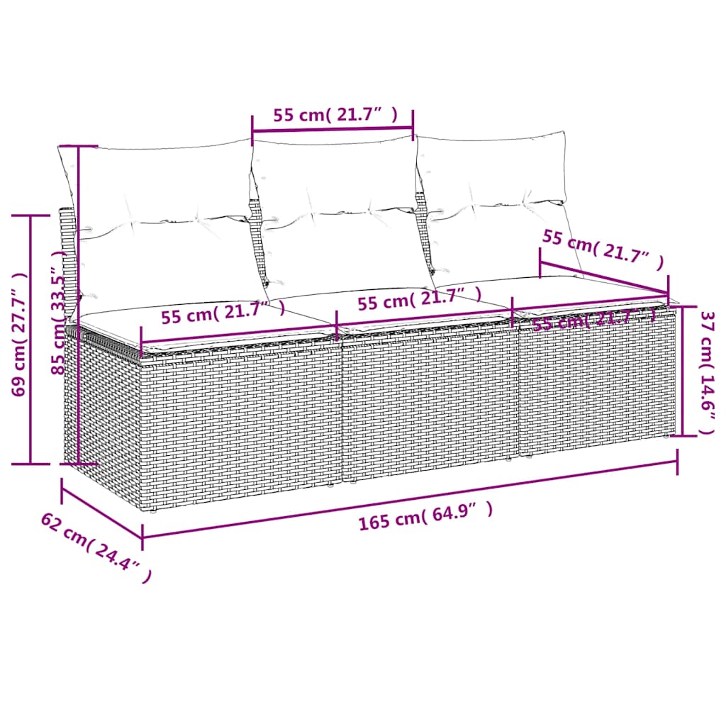 vidaXL Canapé de jardin 3 places avec coussins en résine tressée beige