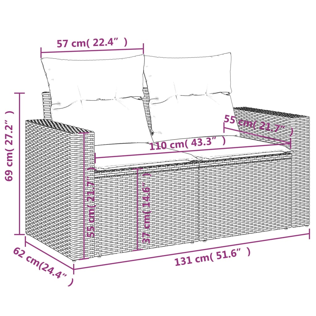 vidaXL Canapé de jardin 2 places avec coussins en résine tressée beige