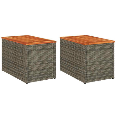 vidaXL Garten-Beistelltische 2 Stk. Grau 55x34x37cm Poly Rattan Holz