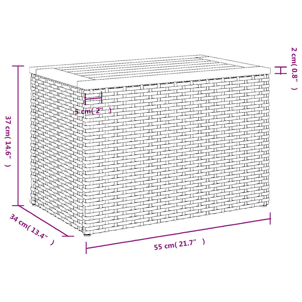 vidaXL Garten-Beistelltische 2 Stk. Grau 55x34x37cm Poly Rattan Holz
