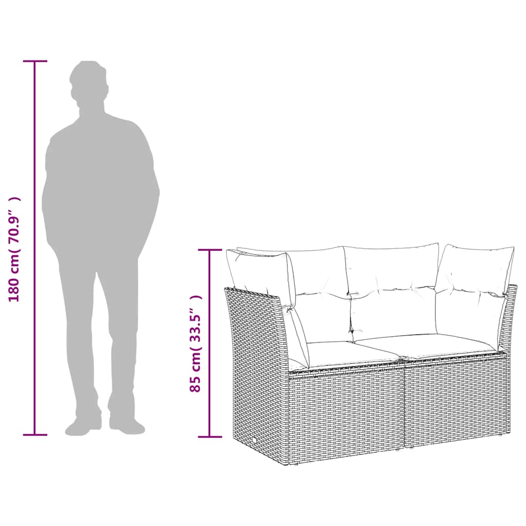 Gartensofa 2-Sitzer mit Kissen Grau Poly Rattan