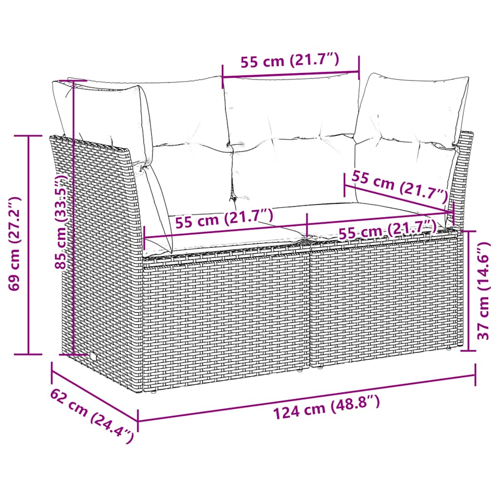 vidaXL Canapé de jardin 2 places avec coussins Gris clair résine tressée