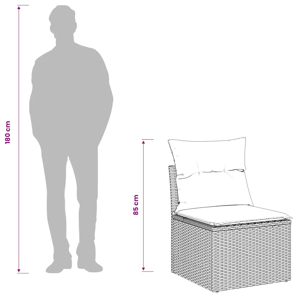 vidaXL Gartensofa ohne Armlehnen mit Kissen Braun Poly Rattan