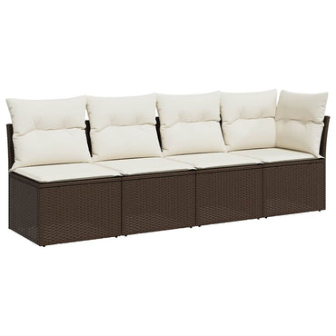 vidaXL Canapé de jardin 4 places avec coussins marron en poly rotin