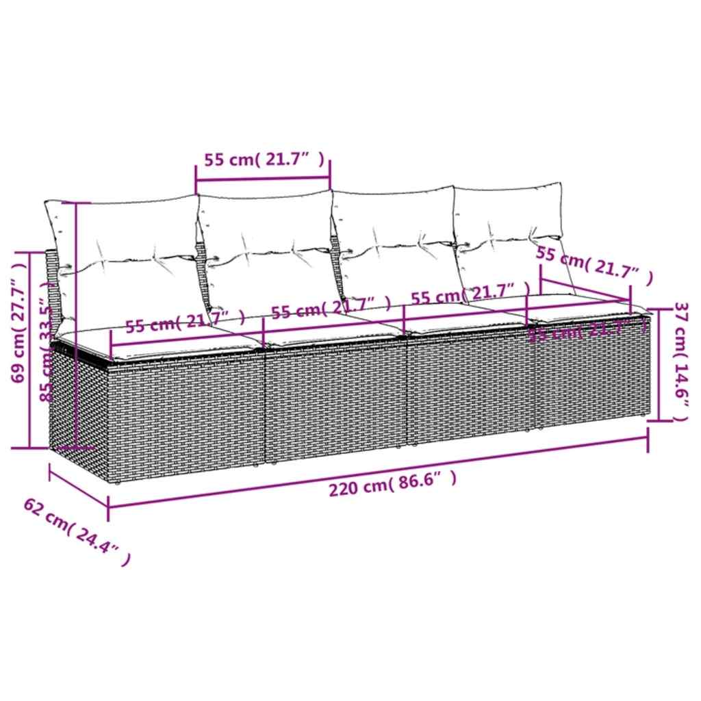 vidaXL Canapé de jardin 4 places avec coussins marron en poly rotin