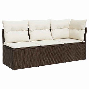 vidaXL Canapé de jardin 3 places avec coussins en résine tressée marron