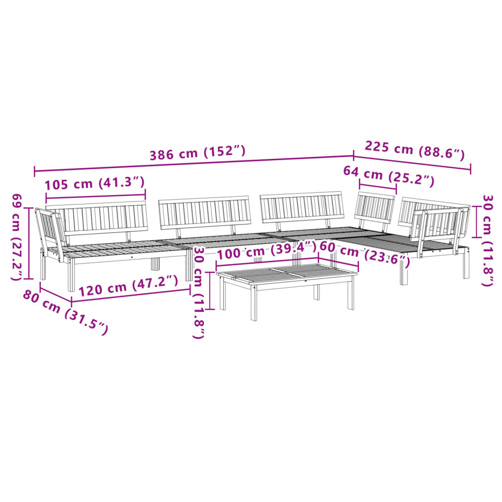 vidaXL Ensemble de canapé de jardin 5 pièces en bois de palette d'acacia massif