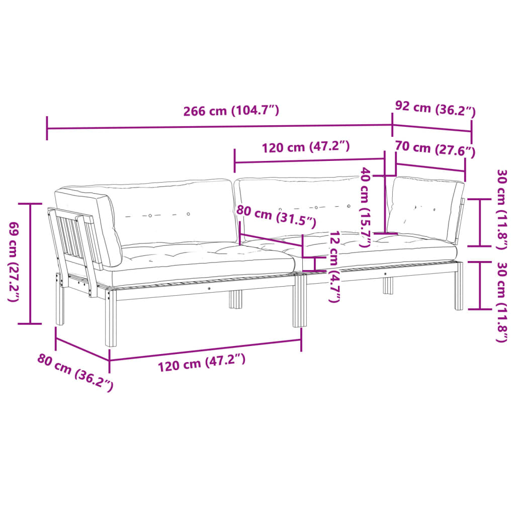 vidaXL Garten-Ecksofas aus Paletten 2 Stk mit Kissen Massivholz Akazie