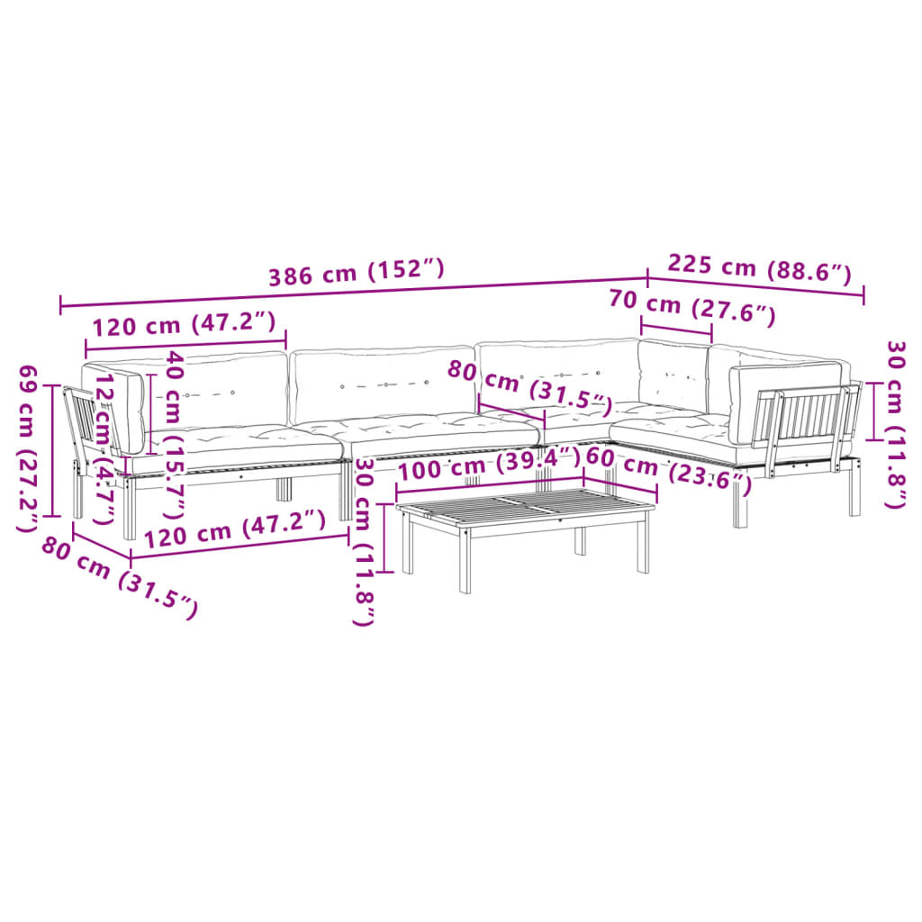 vidaXL Ensemble de canapé de jardin 5 pièces en palettes avec coussins bois d'acacia