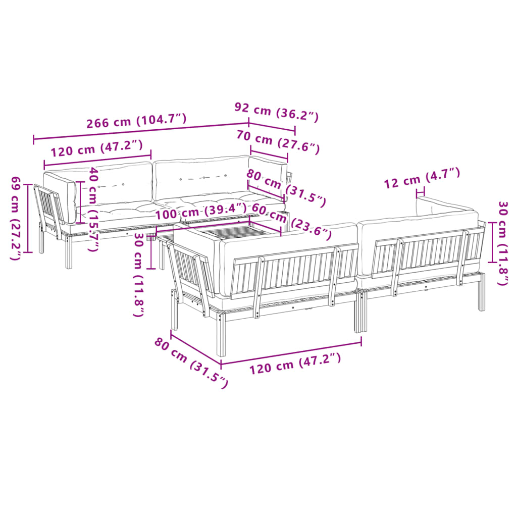 vidaXL Ensemble de canapé de jardin 5 pièces en palettes avec coussins bois d'acacia