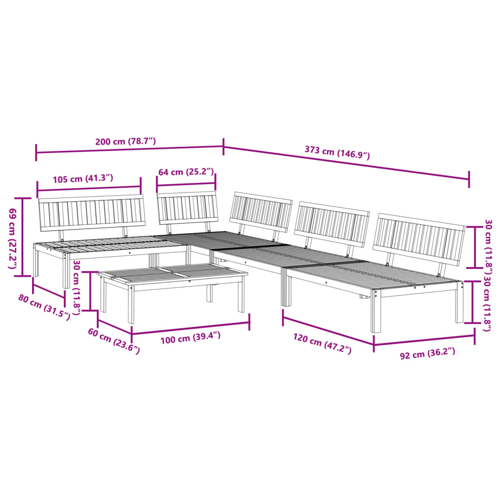 vidaXL Ensemble de canapé de jardin 5 pièces en bois de palette d'acacia massif