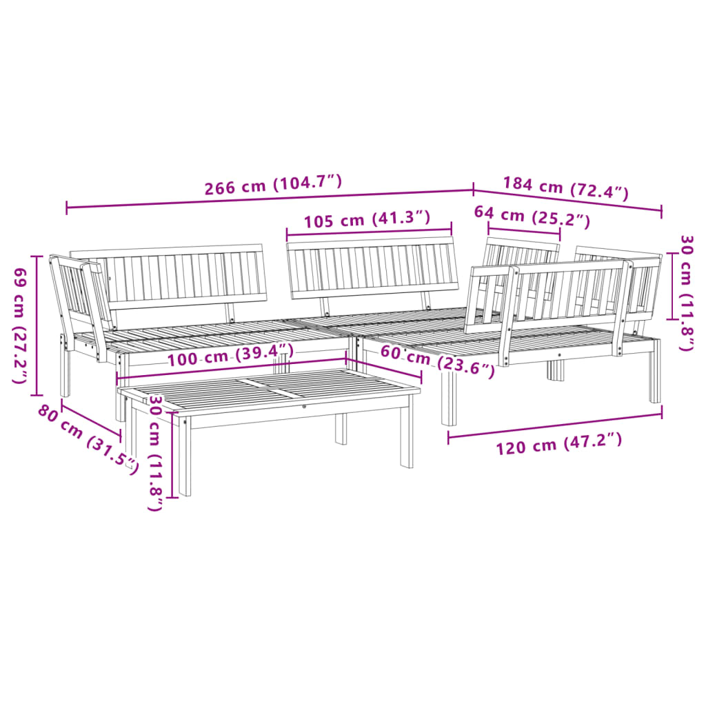 vidaXL Ensemble de canapés de jardin 4 pièces en palettes bois d'acacia massif