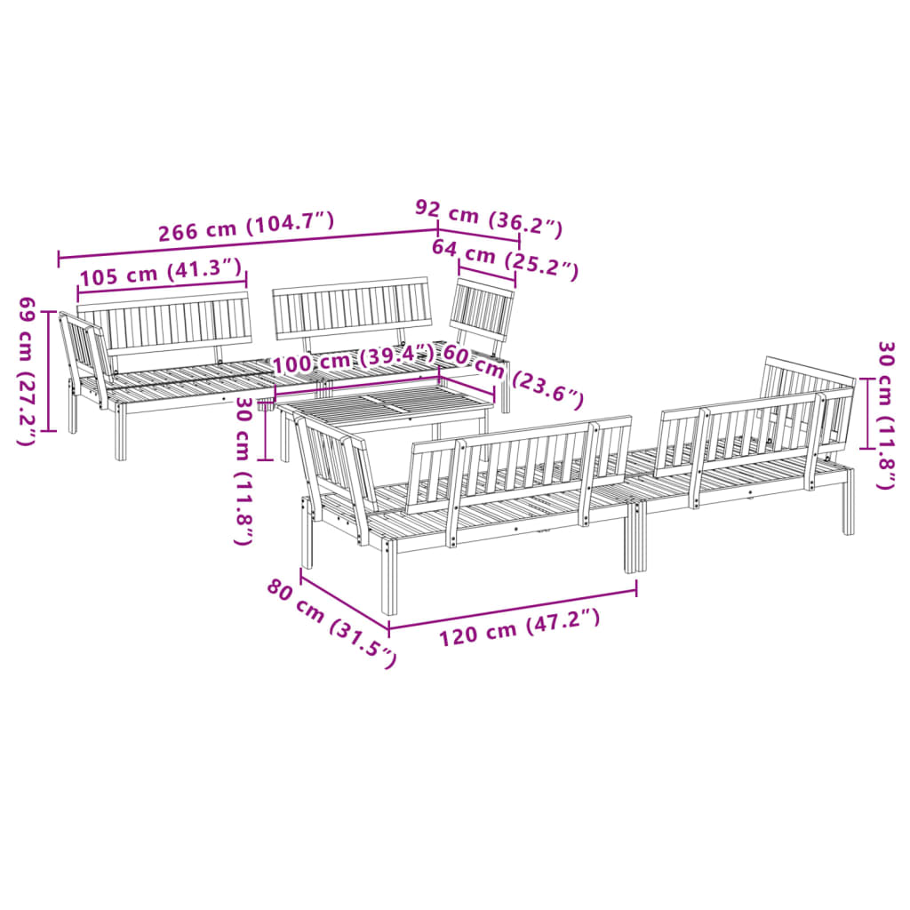 vidaXL Ensemble de canapé de jardin 5 pièces en bois de palette d'acacia massif