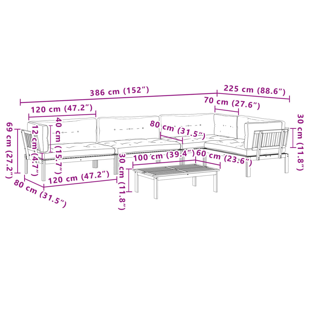 vidaXL Ensemble de canapé de jardin 5 pièces en palettes avec coussins bois d'acacia