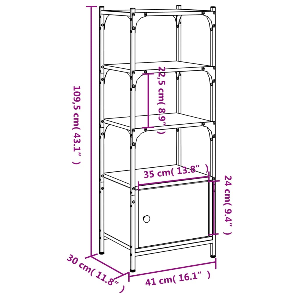 vidaXL Bücherregal 3 Böden Grau Sonoma 41x30x109,5 cm Holzwerkstoff