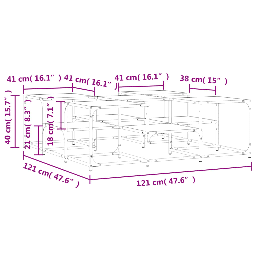 vidaXL Couchtisch Sonoma-Eiche 121x121x40 cm Holzwerkstoff