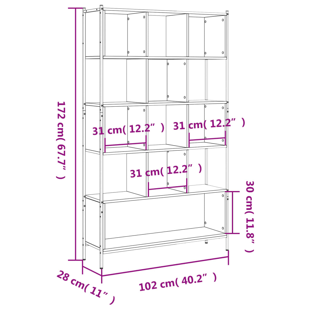 vidaXL Bücherregal Räuchereiche 102x28x172 cm Holzwerkstoff
