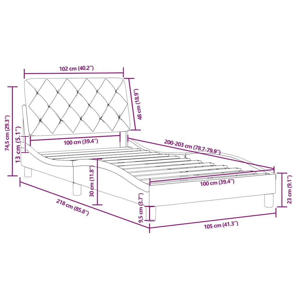 vidaXL Bettgestell ohne Matratze Dunkelgrau 100x203 cm Samt