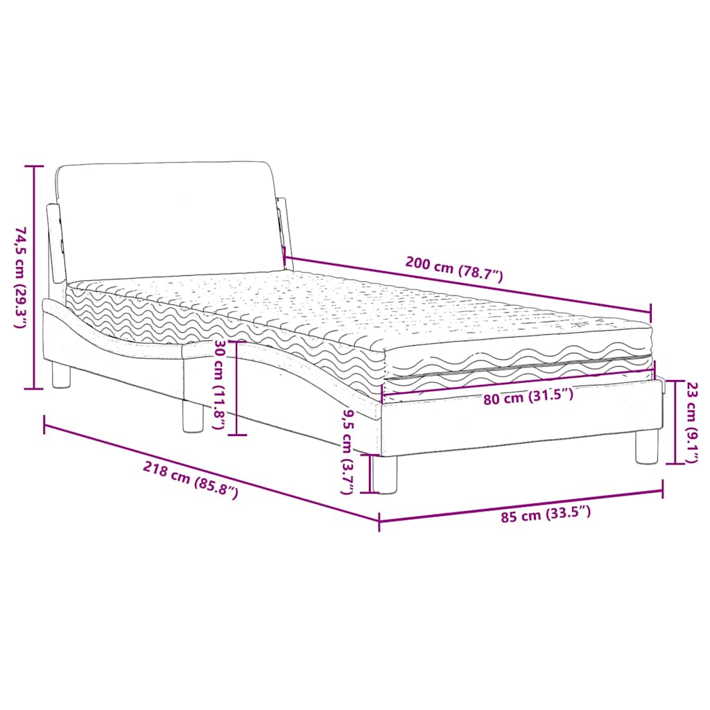 Bett mit Matratze "Dover" Blau 80x200 cm Samt