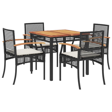 vidaXL 5-tlg. Garten-Essgruppe mit Kissen Schwarz Poly Rattan