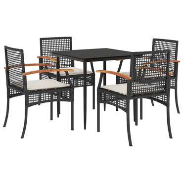 vidaXL 5-tlg. Garten-Essgruppe mit Kissen Schwarz Poly Rattan