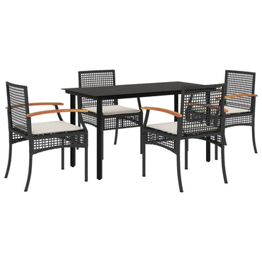 vidaXL 5-tlg. Garten-Essgruppe mit Kissen Schwarz Poly Rattan