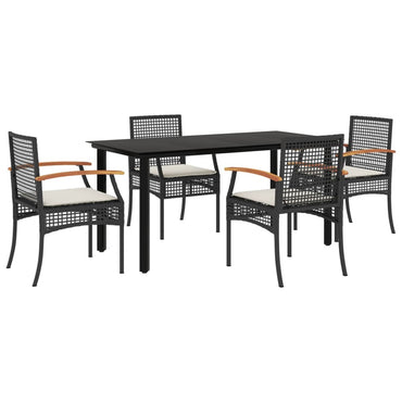 vidaXL 5-tlg. Garten-Essgruppe mit Kissen Schwarz Poly Rattan