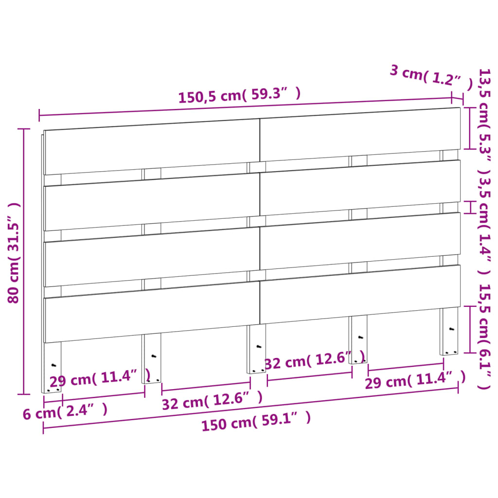 vidaXL Kopfteil Wachsbraun 150 cm Massivholz Kiefer