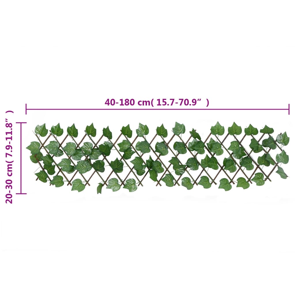 vidaXL Treillis avec feuilles de vigne artificielles extensible Vert 180x20 cm