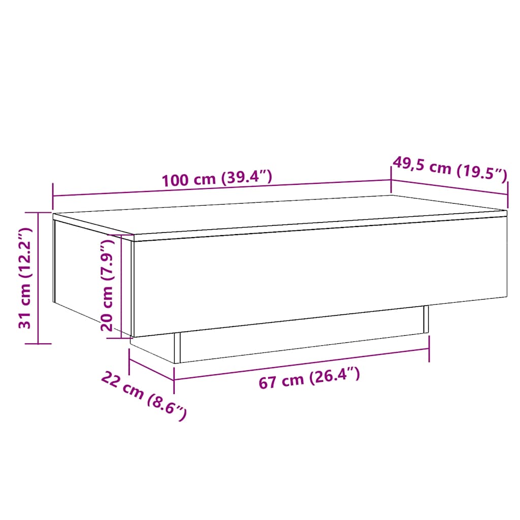 vidaXL Table basse chêne Sonoma 100x49,5x31 cm en bois d'ingénierie