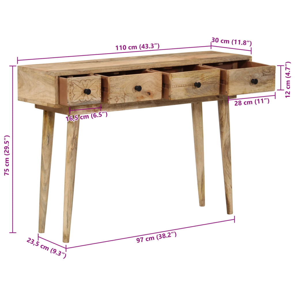 vidaXL Table console 110x30x75 cm Bois de manguier massif