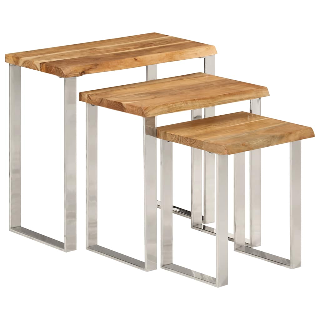 vidaXL Tables gigognes avec bord d'arbre 3 pcs Bois d'acacia massif