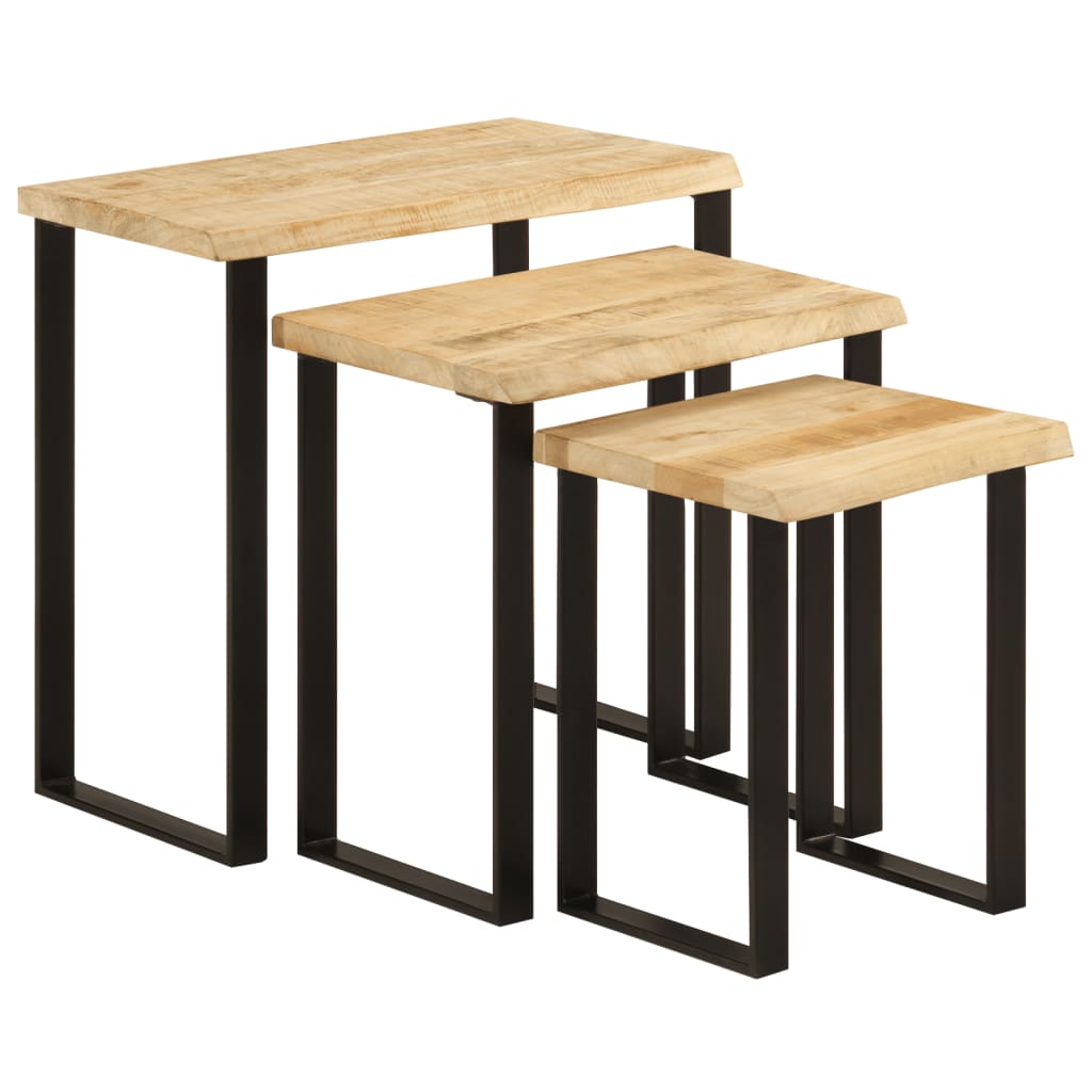 vidaXL Satztische mit Baumkante 3 Stk. Massivholz Mango